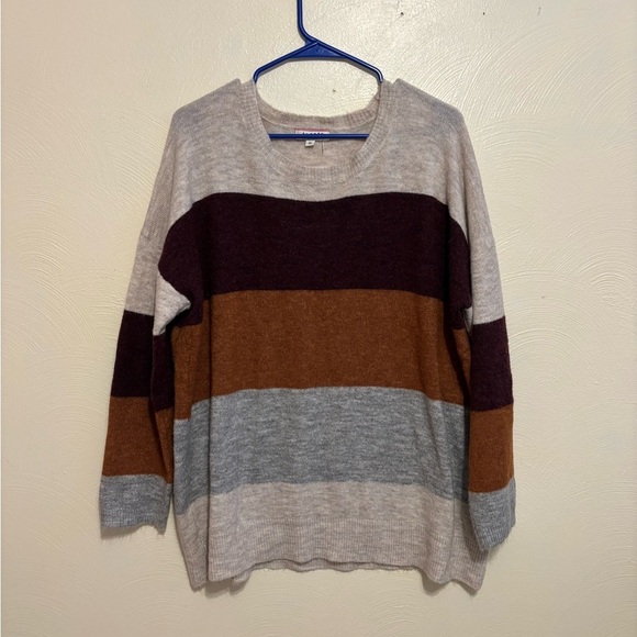 Andree by Unit Womens Acrylic Blend Colorblock Sweater Blue Brown Multi 1X - Picture 1 of 8